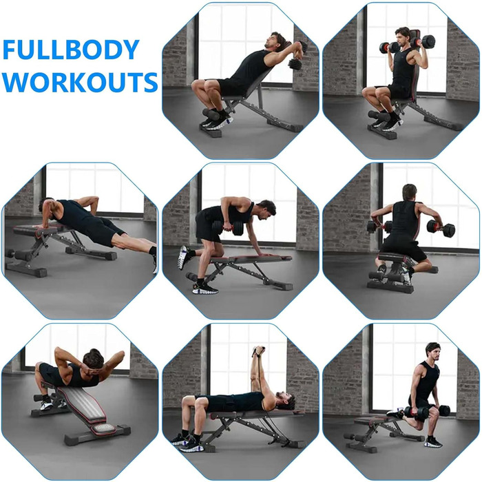 Складана лава для тренувань Hantelbank, 300 кг, регульована, багатофункціональна, для всього тіла