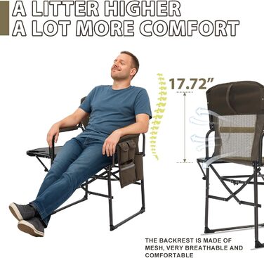 Складний туристичний стул LEADZM з бічним столиком та відділенням для зберігання, 120 кг, 600D Oxford, метал, 62x60x92 см, коричневий