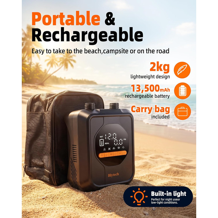 Насос електричний для SUP дошки 20 PSI з акумулятором 13500 mAh: портативний насос для SUP, каяка, човна, басейну та надувних виробів