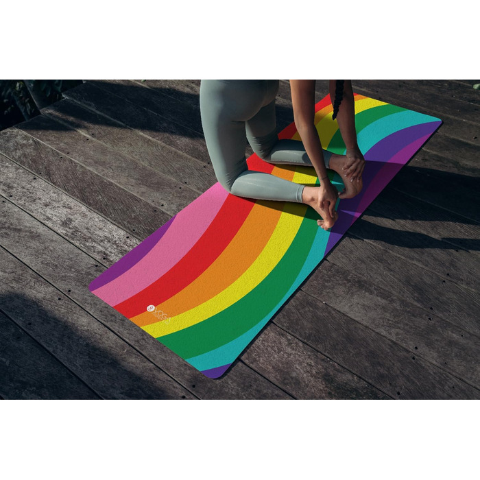 Йога-мат Yoga Design Lab Combo Rainbow 3.5 мм, нековзкий, натуральний каучук, рушник-килимок 2-в-1, з ременем для перенесення, для інтенсивних тренувань