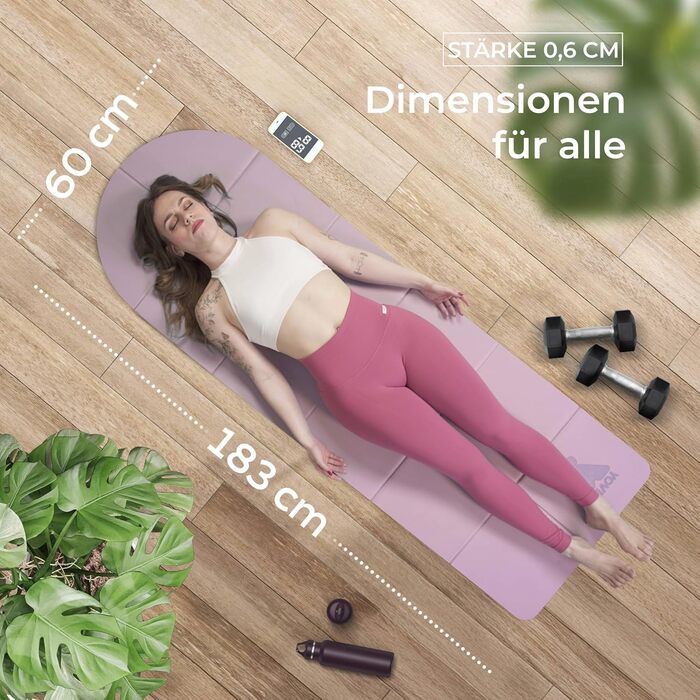 Килимок для йоги YoVibe® 183x60x0.6 см рожевий з TPE, антиковзкий, товстий + сумка та рушник для йоги