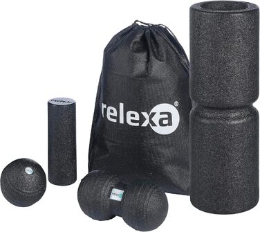 Релаксаційний масажний набір Relexa Starter Set Comfort чорний, 5 предметів: ролик для масажу, фасціальні ролики та м'ячі для зняття напруги і болю, для всіх м'язів, універсальний, з eBook