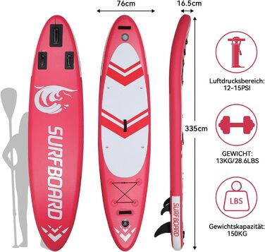 Надувна SUP-дошка ZealWe 320/335 см з аксесуарами, серфборд до 150 кг, комплект: алюмінієве весло, сидіння, рюкзак, насос