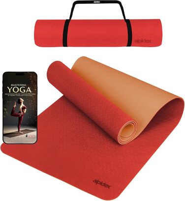 Йога мат ALPIDEX, 190 x 61 x 0.6 см, неслизька, TPE, для фітнесу, йоги, пілатесу, рожевий/персиковий