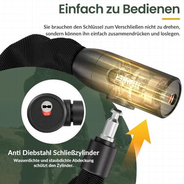 Замок для велосипеда Titanker, висока безпека, ланцюговий замок для дітей, проти крадіжок, з 2 ключами, 950мм x 6мм