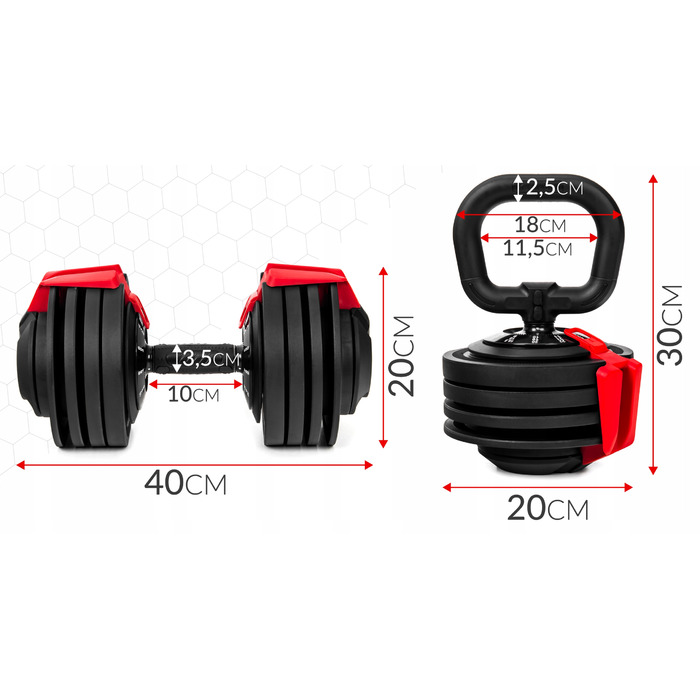 Регульовані гумовані гантелі Sapphire, 1 x 24 кг