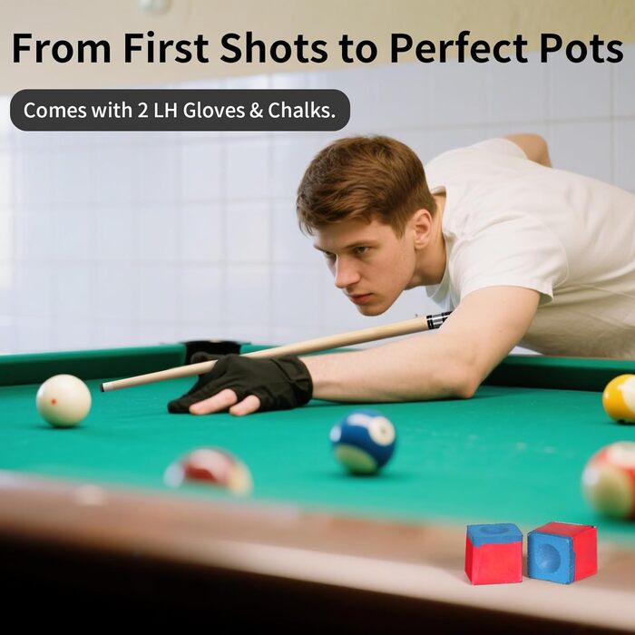 Більярдний кий Horse Billiard з наконечниками 13 мм, 147 см, 2 рукавички та крейда, для дорослих, акорн/осін