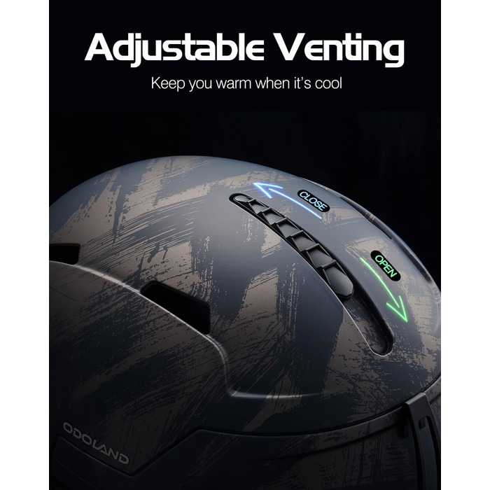 Шолом гірськолижний/сноубордичний Odoland, унісекс, чорний, регульований, для дорослих та підлітків