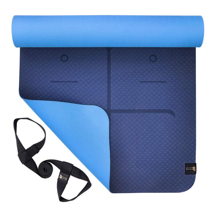 Килимок для йоги та гімнастики Dicke, 183x61 см, 0.5-1.5 см товщина, антиковзкий, з ручкою, чорний/зелений/синій