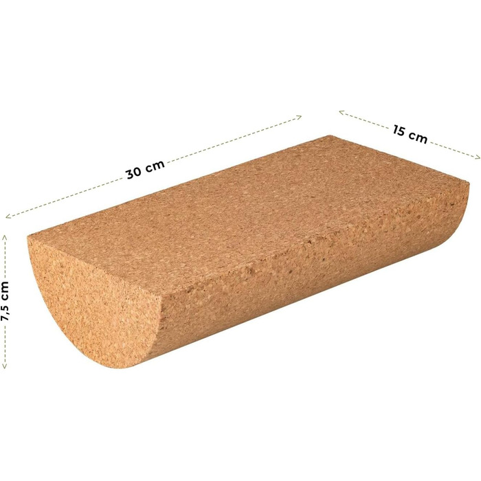 Половинний балансборд-рол з корку для балансувальних дощок, 30x15x7,5 см, виготовлений у Португалії