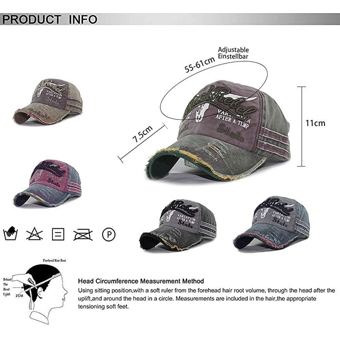 Кепка бейсболка унісекс у вінтажному стилі, регульована retro-кепка для прогулянок та спорту, колір синій