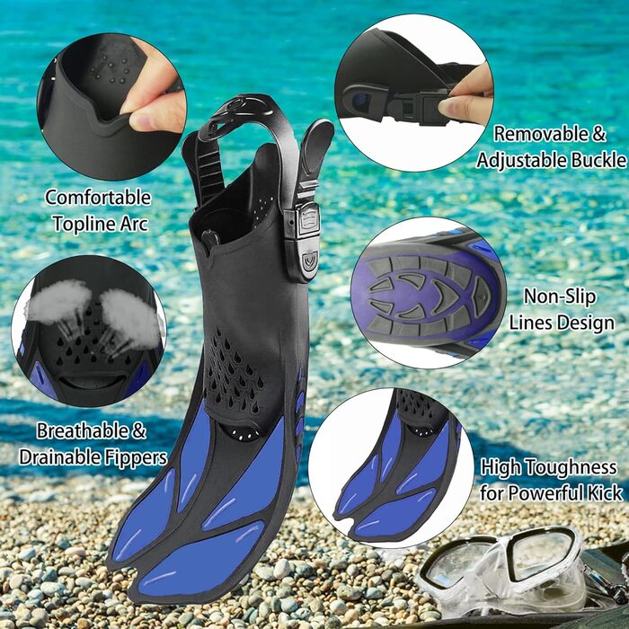 Набір для снорклінгу дорослий з маскою, трубкою Dry Top та ластами, блакитний, S/M (36-41)