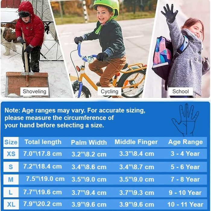Дитячі зимові рукавички для велосипеда та спорту, сенсорний екран, неслизькі, теплі, чорні, XS (3-4 роки)