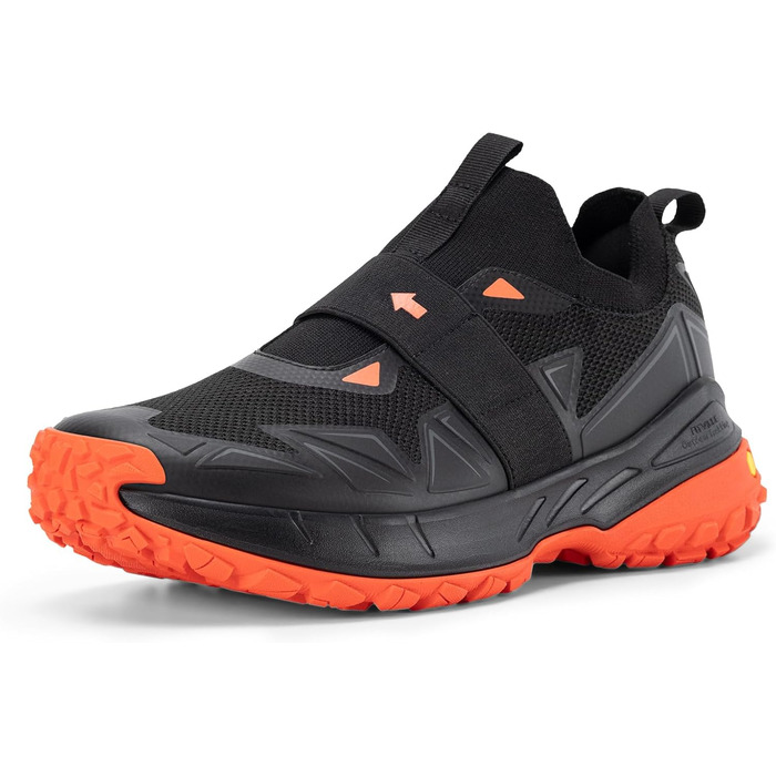 Черевики для хайкінгу FitVille для чоловіків, широкі, трекінгові, slip-on, outdoor, дихаючі, для ходьби, з антиковзкою підошвою, вільні кросівки (45 EU X-широкі, чорно-помаранчеві)