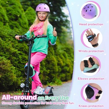 Набір захисту Kinderhelm 7-in-1: шолом, наколінники, налокітники, захист зап'ястя. Рожевий, фіолетовий, зелений