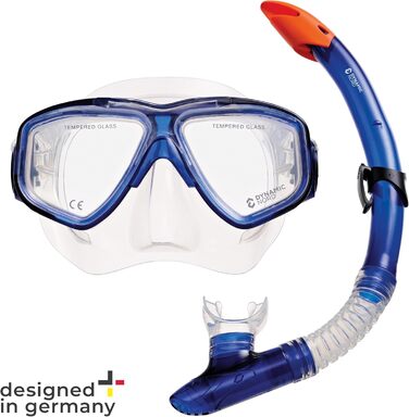 Набір для снорклінгу La Gomera Pro для дорослих - Німецький дизайн. Професійний набір для дайвінгу (подвійне маске, маска, сухий сноркель та сумка) з безпечним склом, блакитний