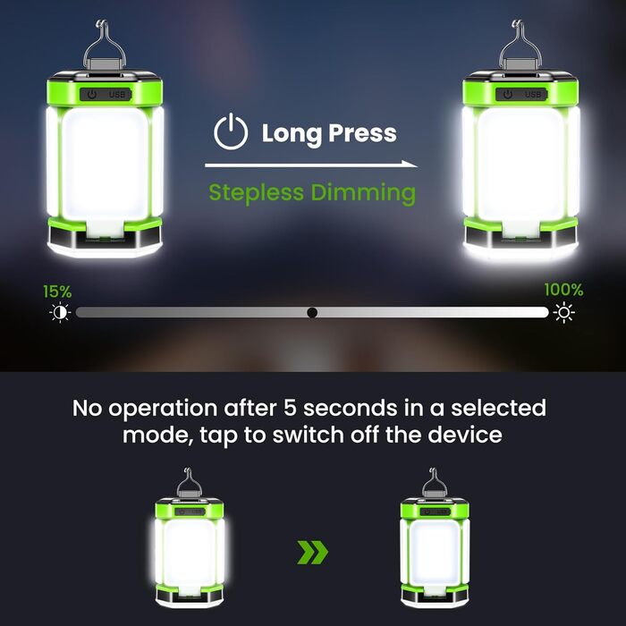 Ліхтар намету BICKON: 60 LED, 25 годин роботи, 4000mAh, 5 режимів, регулювання яскравості, для кемпінгу, походу, надзвичайних ситуацій