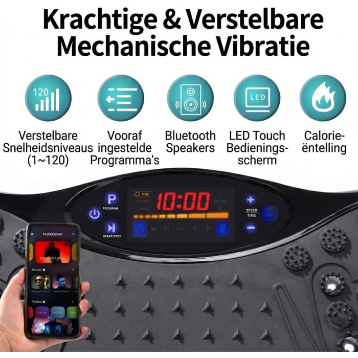 Віброплатформа для тренувань з Bluetooth та магнітною акупресурою, 120 рівнів інтенсивності
