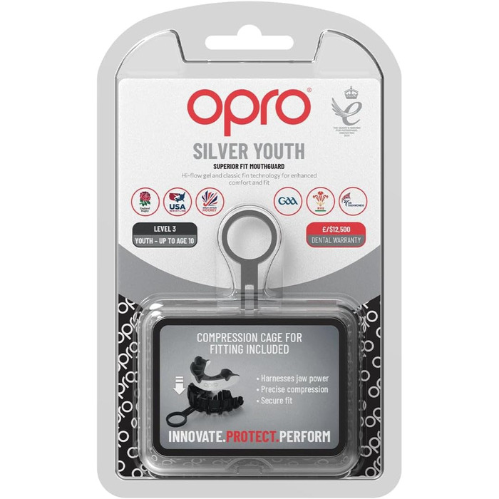Ортодонтична спортивна капа OPRO Silver для дорослих і дітей, з футляром, біло-чорна, для хокею, лакросу, регбі, MMA, боксу, BJJ, до 10 років