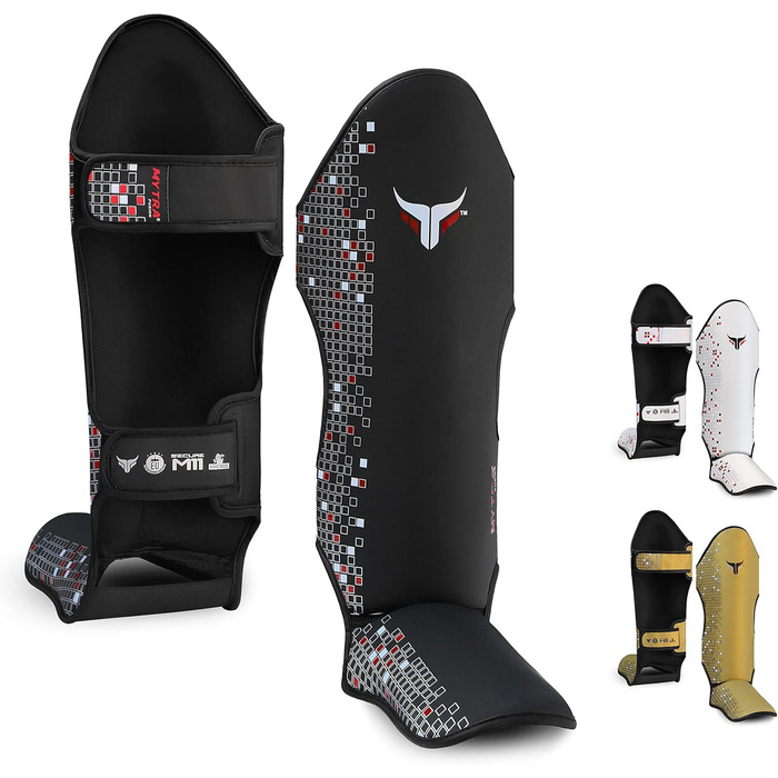 Mytra Fusion M-11 Захист гомілки та стопи преміум для муай-тай, кікбоксингу, MMA, легкий та міцний шкіряний щиток для єдиноборств, чорний, розмір L