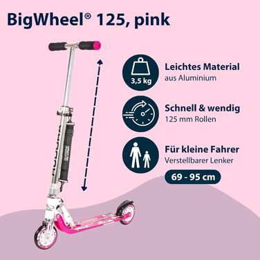 Дитячий алюмінієвий самокат HUDORA BigWheel 125, складаний, з регульованою висотою, для міста, до 100 кг, з ременем для перенесення