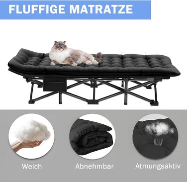 Розкладне ліжко для кемпінгу Newfulam XXL/XL, до 400 кг, з матрацом, чорне