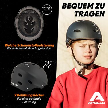 Шолом для скейтборду, самоката та BMX Apollo, регульований, для дітей та дорослих, різні розміри та кольори
