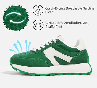 Кросівки жіночі Lucky Step на платформі, ретро стиль – для бігу, тенісу та повсякденного носіння (Зелено-білі, 37 EU)