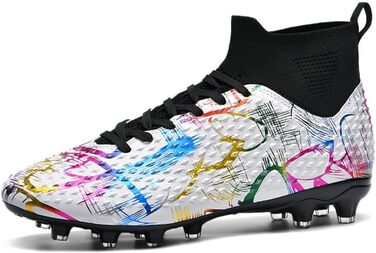 Футбольні бутси Graffiti AG Nocken з високим підйомом для штучного газону. Бутси для футболу для чоловіків/жінок. Унікальний дизайн, висока зчеплення та комфорт для змагань (Білий, 39 EU)