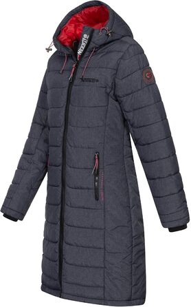 Жіноча зимова куртка-пальто Geographical Norway FVS Production H-H, довга стібенена парка, темно-синя, розмір 3XL