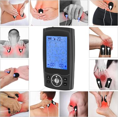 Апарат для терапії болю TENS EMS, електроспур з 36 програм, 12 електродів, для зняття болю