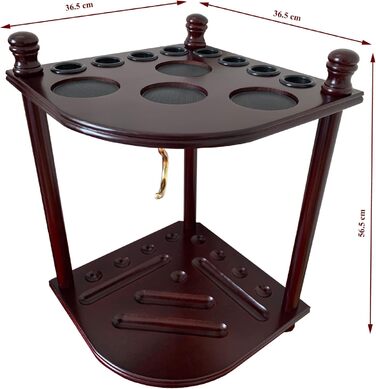 Стійка для більярдних київ GACCO BILLIARDS на 8 київ та аксесуари: кутовий тримач з масивного дерева, з тримачем для куль, з гачками (махагон)