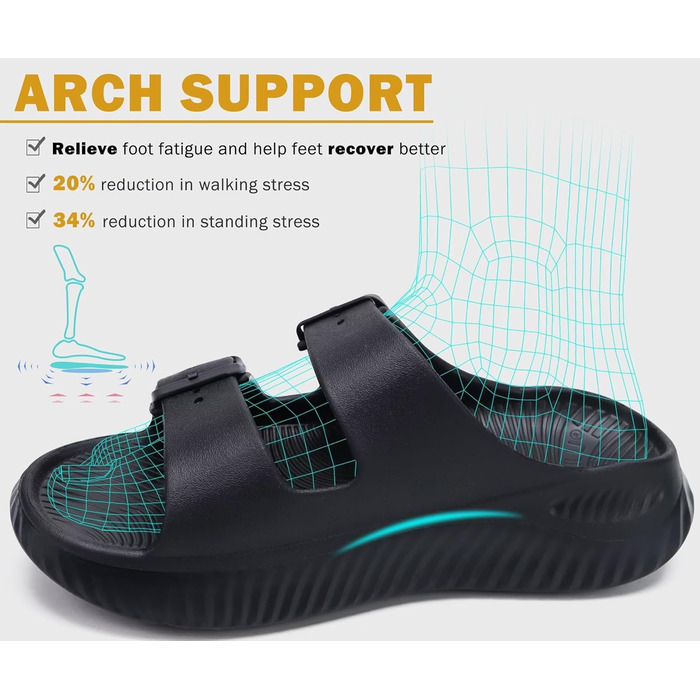 Жіночі сандалі KuaiLu для відновлення, спортивні слайдери з підтримкою склепіння стопи, ортопедичні, проти плоскостопості, чорні, 39 EU