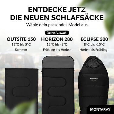 Спальний мішок для кемпінгу з капюшоном до -3°C з подушкою - теплий зимовий та літній спальник 3-4 сезони (75 x 220 см) - туристичний спальник для жінок та чоловіків (чорний, 280GSM)