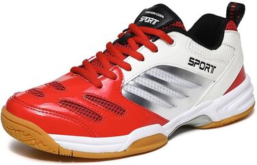 Волейбольні кросівки для чоловіків та жінок, кросівки для бадмінтону, білі залкові кросівки для спорту, дитячі волейбольні тренувальні кросівки, амортизація, антиковзаюча підошва, біло-червоні (42 EU, широка ширина)