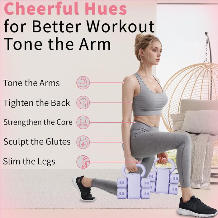 Регульований набір гантелей з кулькою, 4 в 1, 2.5-5.5 кг для жінок, тренування вдома, фітнес, зелений/фіолетовий