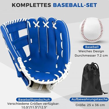 Рукавиця для бейсболу та софтболу дитяча/доросла, з м'ячем, блакитна, 12.5 дюймів