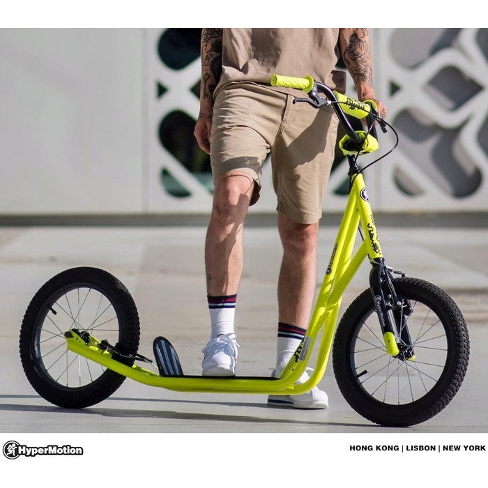 Самокат HyperMotion Runkie для дорослих і підлітків, міський трюковий самокат із великими надувними колесами 16'' (40 см), жовтий