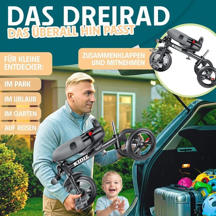 Дитяче триколісне велосипед KIDIZ 6в1 з батьківською ручкою, кошиком, дахом та гальмами. Підходить для дітей від 9 місяців до 25 кг. Рожевий.