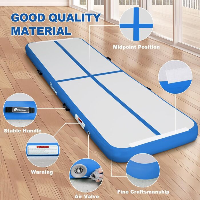 FBSPORT Airtrack Matte - килимок для гімнастики та йоги, 400x100x20 см (синій)