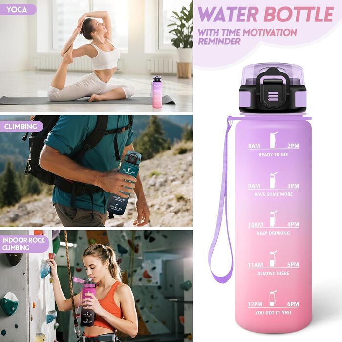 Фляга для води Motswedi з трубочкою, 1500 мл, BPA-Free, спортивна, непроливальна, для фітнесу, школи, подорожей, офісу, жовтогаряча