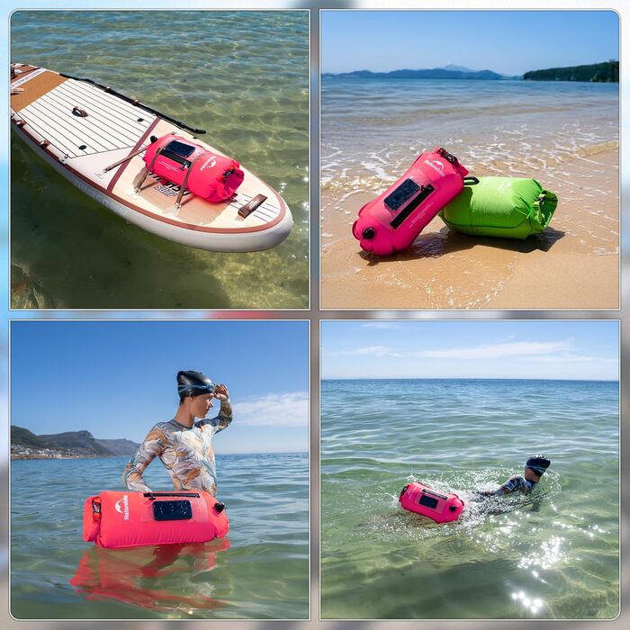 Надувна плавуча шина Naturehike 18L з двома повітряними камерами. Сумка-гідрочохол, водонепроникна пляжна сумка з регульованим поясом для плавання та відпочинку на узбережжі (Рожева/18л/Оновлена)