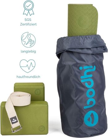 Набір для йоги Bodhi Yoga Starter-Set: йогамат з TPE, 2 блоки EVA, ремінь з бавовни, стартовий комплект для початківців
