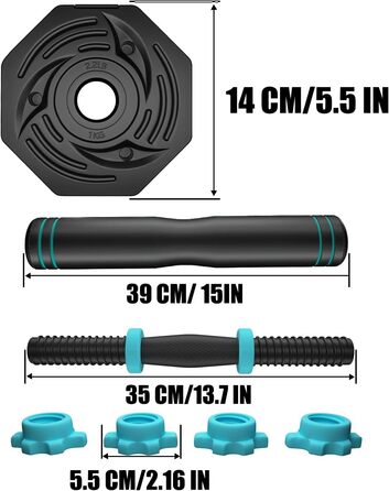 Набір гантелей ARUNDO Kurzhantel-Set 20 кг, 2-в-1: гантелі та штанга. Фітнес-набір для дому, обладнання для силових тренувань, неслизьке, регульоване гантельне обладнання. Оселедець гантелі 9 кг.
