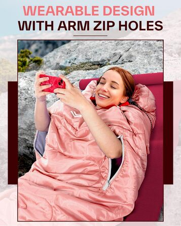 Сплячий мішок Sportneer Outdoor - ковдровий спальний мішок 3-4 сезони для дорослих, теплий, для кемпінгу, подорожей та активного відпочинку (200x85 см, Рожевий)