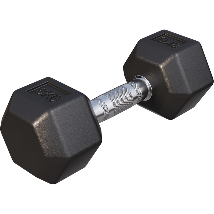 Гантелі шестигранні GORILLA SPORTS 8 кг – гумові, гантель для фітнесу, силових тренувань, рифлений хромований гриф