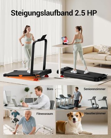 Бігова доріжка Lontek для дому, складана з нахилом 15%, Walking Pad до 136 кг, з пультом - чорна