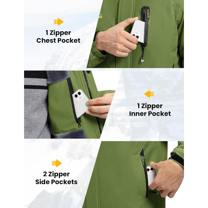 Спортивна куртка Rdruko для лижного спорту, водонепроникна, з підкладкою з флісу, з капюшоном, для активного відпочинку в горах (зелена, XL)