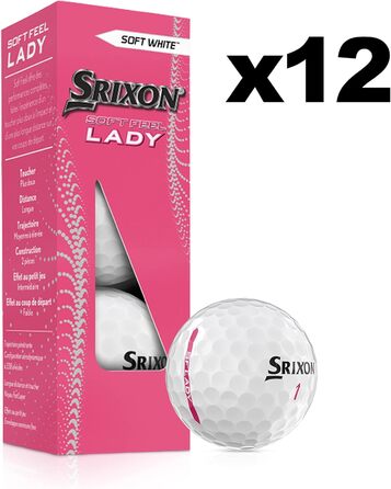 Гольф-м'яч Srixon Soft Feel Lady 8 & 9 для жінок | Низька компресія, простий високий старт | М'яка текстура | Ідеально для помірних замахів та підвищеної точності | Білий (SOFT FEEL LADY8, Білий)