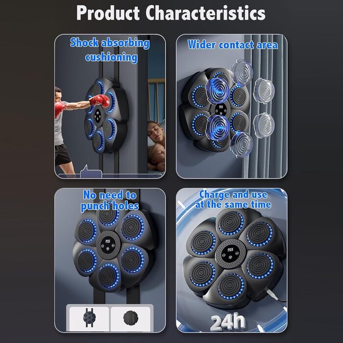 Музична боксівська машина Umikk з LED-підсвіткою та Bluetooth, 9 режимів швидкості, з рукавичками